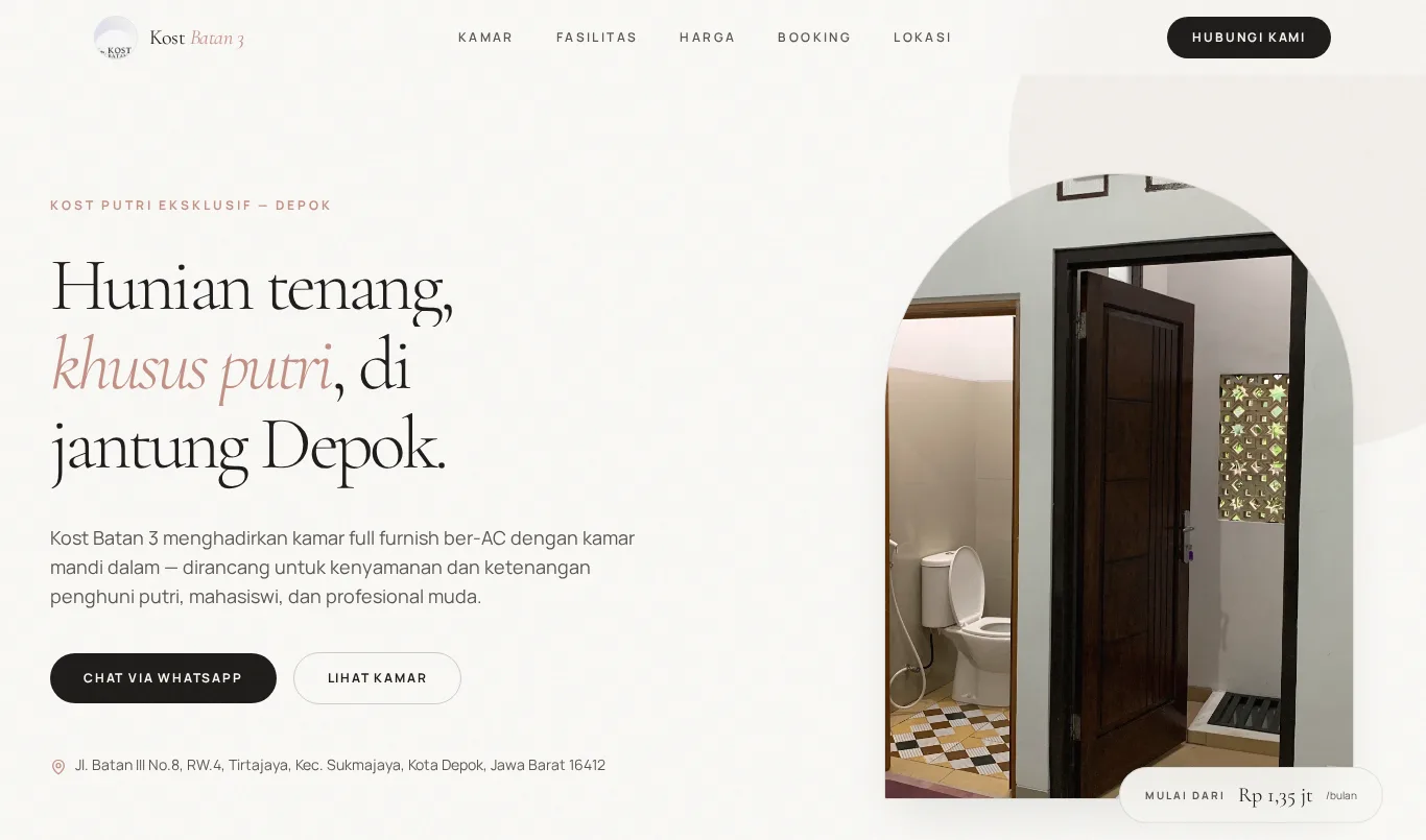 Contoh tampilan website Kost Batan 3