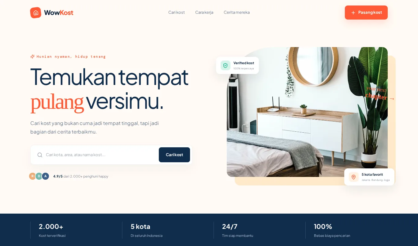 Contoh tampilan website WowKost